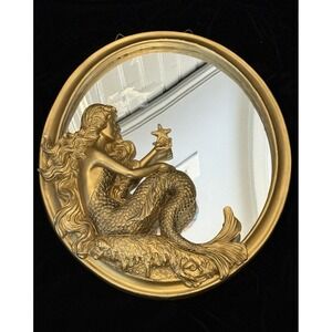 Beautiful Gold Tone Mermaid Sea Siren Star Wall Mirror 13" Tall Home Decor